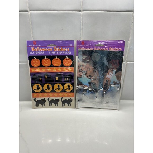 🎃Vintage Halloween Hologram Stickers 6 Sheets Total Forget Me Not Silver Foil - Picture 1 of 7